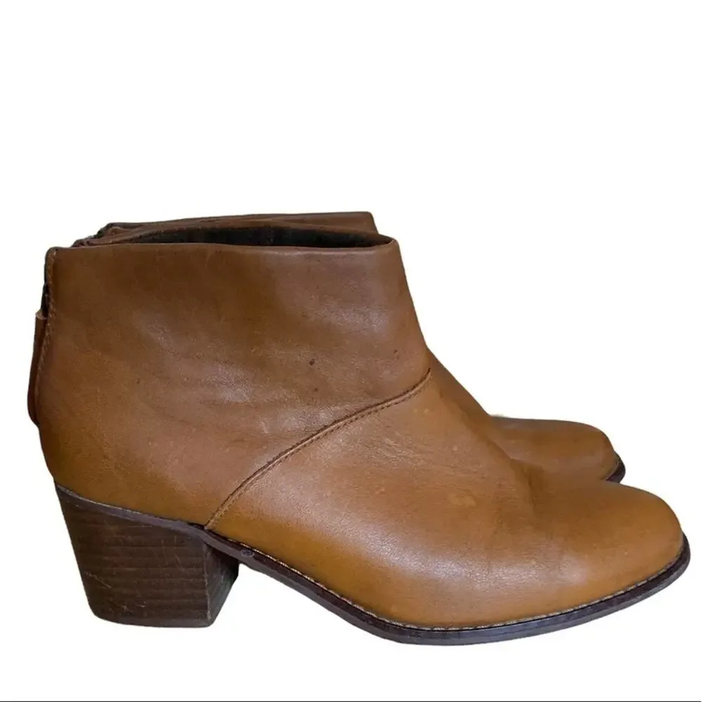 Toms Leila‎ booties shoes chestnut brown leather uppers ankle boots Size 7.5 - Picture 4 of 10